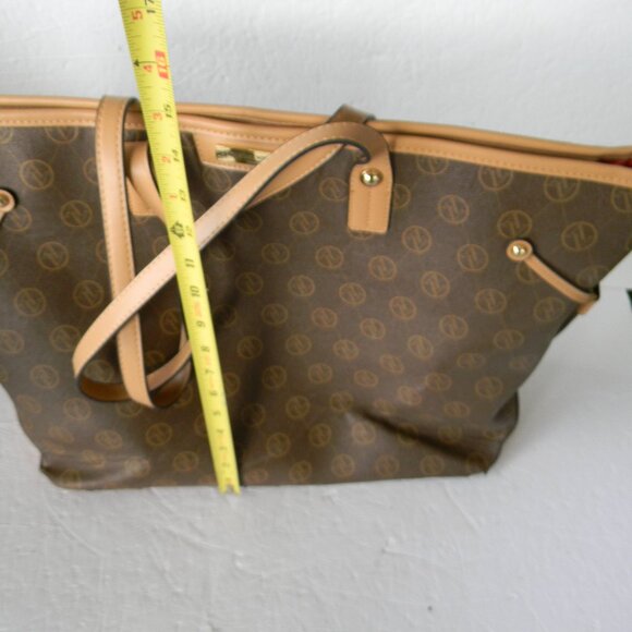 ADRIENNE VITTADINI XL SIGNATURE  Padded Laptop Tote Bag Brown Tan Logo - Picture 5 of 11
